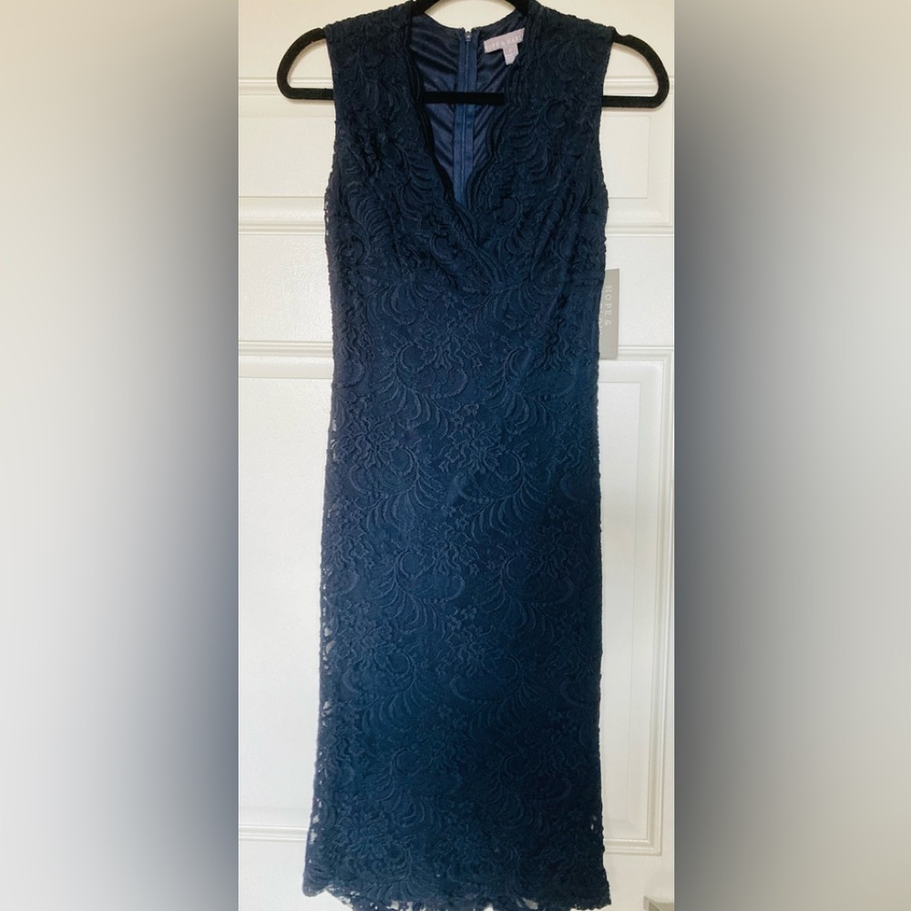 Midnight Blue Strapless Lace Dress